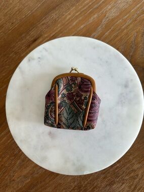 Floral Pattern Coin Purse with Tan Trim